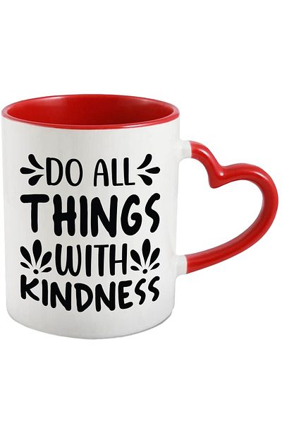StoryGift Romania Mug with message urging you to do all things with kindness with Heart Handle, With ,STG