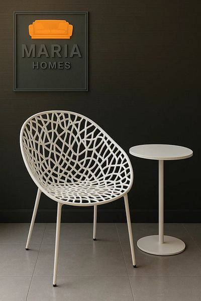 MARIA HOMES Modern White Net Design Outdoor Chair – Stylish & Durable Plastic Seating