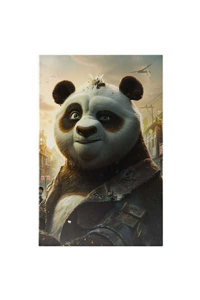 StoryGift Romania Tablou Canvas Urs Panda Luptator Cu Ochii Verzi, Kung Fu Panda Si Un Avion Care Zboara Pe Ceru