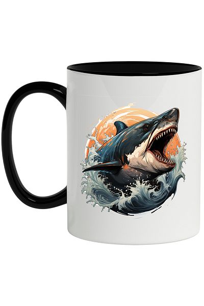 StoryGift Romania Mug With Shark, Teeth, Waves, Ocean, Water, Sunset, Animal, Multicolor 330 ml, Wax, With ,STG