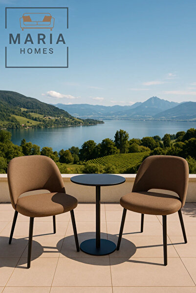 MARIA HOMES Contemporary Brown Fabric Lounge Chair – Curved Back Upholstered Seat with Black Metal Legs