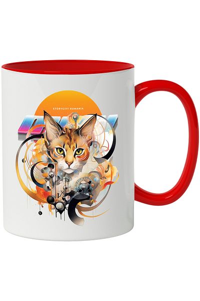 StoryGift Romania Mug With Message Meow, Cat, Retro, Abstract, Circles, Multicolor 330 ml, Ceramic, With ,STG