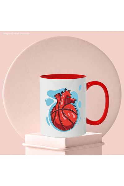 StoryGift Romania Mug With Heart, Ball, Basketball, Sport, Illustration, Multicolor 330 ml, Ceramic, With ,STG