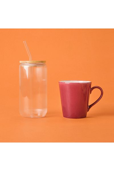İpek Silk Bamboo Lid Cup with Straw - Transparent