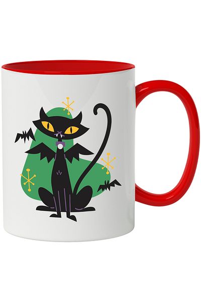 StoryGift Romania Mug With Cat, Wings, Halloween, Monster, Stars, Bats, Multicolor 330 ml, Ce, Cu,STG