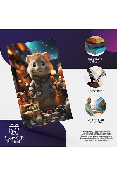 StoryGift Romania Tablou Canvas: Portret Șoricel La Cumpărături De Jocuri Și Cărți Pictura Digitala