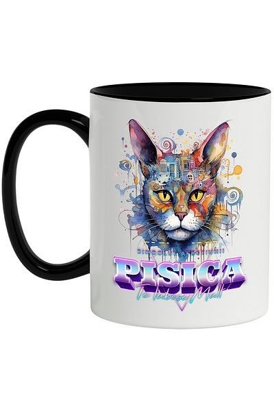 StoryGift Romania Mug With Message Cat Loves You Much, Abstract, Buildings, Multicolor 330 ml, Wax, With ,STG
