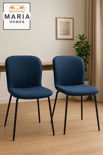MARIA HOMES Modern Blue Fabric Dining Chair – Upholstered Seat with Black Metal Legs for Home, Office, or Café
