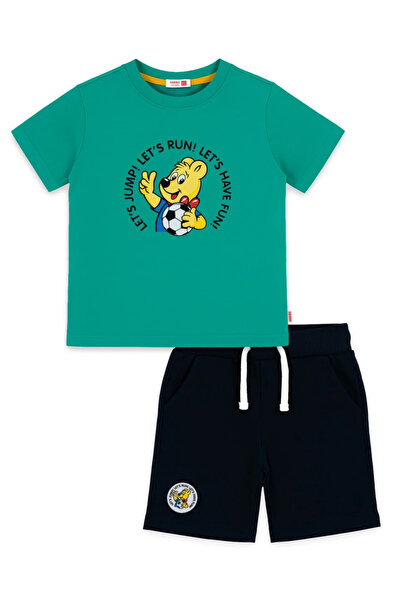 Haribo Boy's Combed Cotton Shorts Suit / Green - Navy Blue