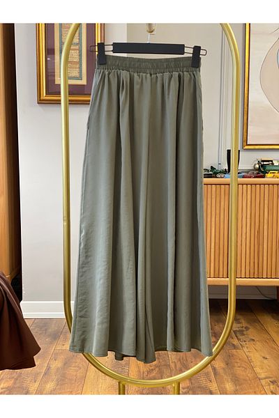 Hatun Atila Wide Leg Modal Skirt Trousers with Elastic Waist - Khaki
