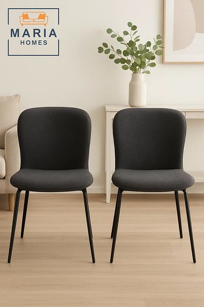 MARIA HOMES Modern Black Fabric Dining Chair – Upholstered Seat with Black Metal Legs for Home, Office, Café