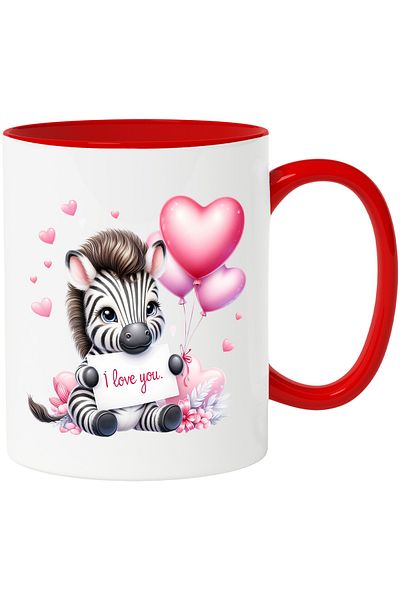 StoryGift Romania Mug with a zebra with the message "I love you" | illustration | balloons | hearts | gift |, With ,STG