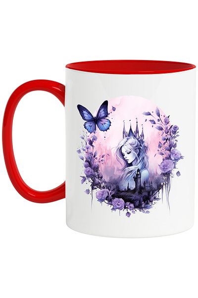 StoryGift Romania Mug with a beautiful woman, illustration, abstract, butterfly, flowers, kingdom, palace, , With ,STG