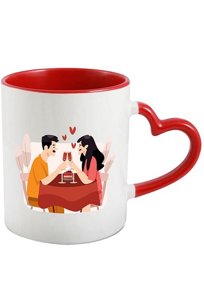 StoryGift Romania Mug With Couple, Dinner, Hearts, Wine, Cake, Love, Table, Multicolor 330 ml, Ceramics, With ,STG