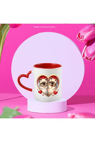 StoryGift Romania Mug with 2 Burmese cats | illustration | hearts | affection | Valetine's Day, With ,STG