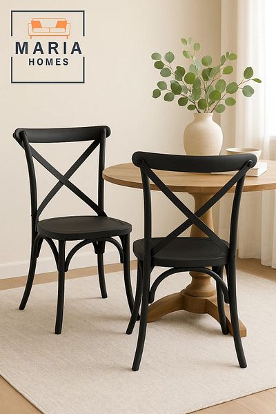 MARIA HOMES Black Cross Back Dining Chair – Elegant Plastic Chair for Café, Kitchen, Events or Outdoor Seating