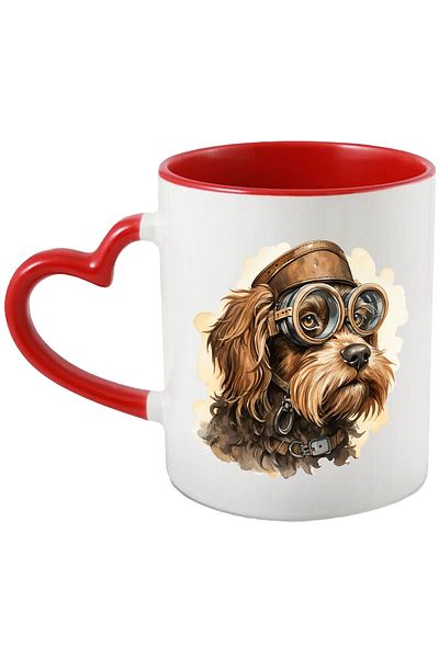 StoryGift Romania Mug with a furry puppy with pilot glasses, illustration, collar, serious, brown c, With ,STG