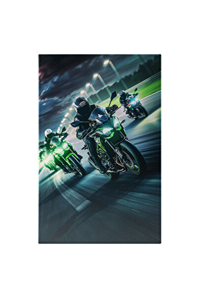 StoryGift Romania Tablou Canvas Grup De Motociclisti Pasionati In Plimbarea De Seara Cu Cerul Intunecat Mergand