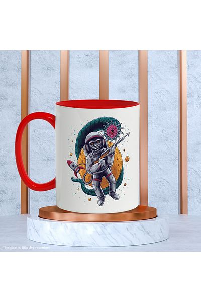 StoryGift Romania Astronaut Mug, Monkey, Harpoon, Worm, Multicolor 330 ml, Ceramic with Handle, With ,STG