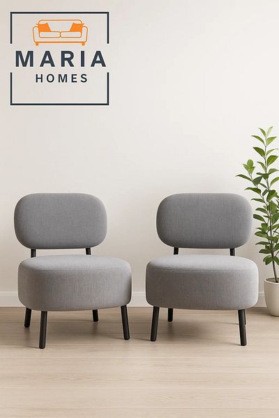 MARIA HOMES Contemporary Grey Lounge Chair With Wide Cushioned Seat – Modern Fabric Accent Chair