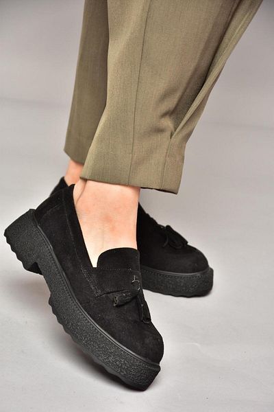 Fox Shoes Τ 996193002   - Μαύρα σουέτ μοκασίνια, παπούτσια με χοντρή σόλα