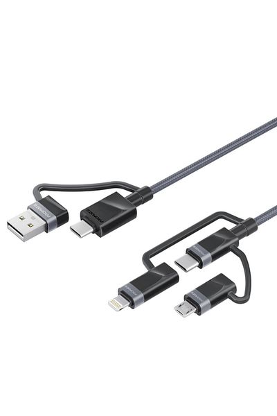 Promate PentaPower 6-in-1 Hybrid Multi-Connector Cable for Charging & Data Transfer - Gray