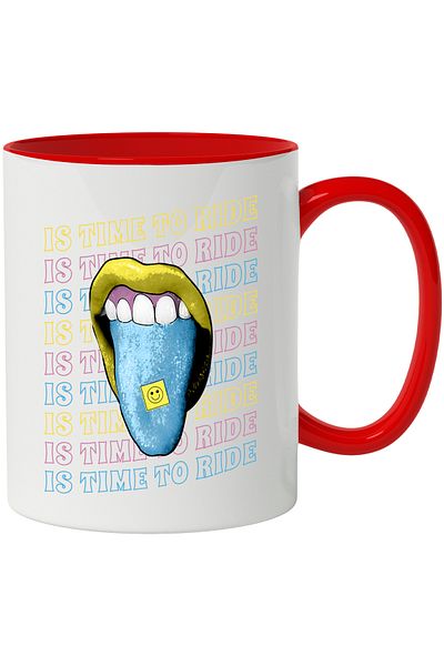 StoryGift Romania Mug With Message In English Is Time To Ride, Tongue, Lips, Sticker, Multicolor 330 m, With ,STG