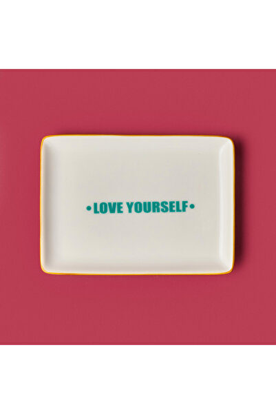 Evidea Kitchen Love Yourself Servis Tabağı - Yeşil / Sarı - 13x18 cm