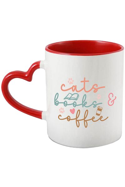 StoryGift Romania Mug with paws and the text "Cats, books, coffee" - cats books coffee with Handle Ini, Cu, STG