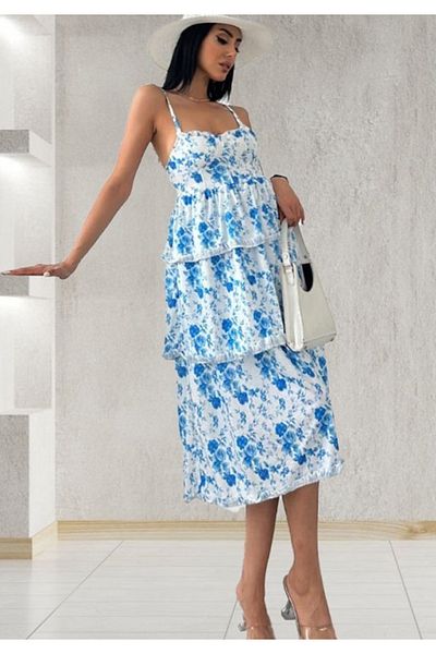 Little Visqon Rochie midi din jerseu cu imprimeu floral, cu mâneci zero, decolteat, cu detaliu cu fante
