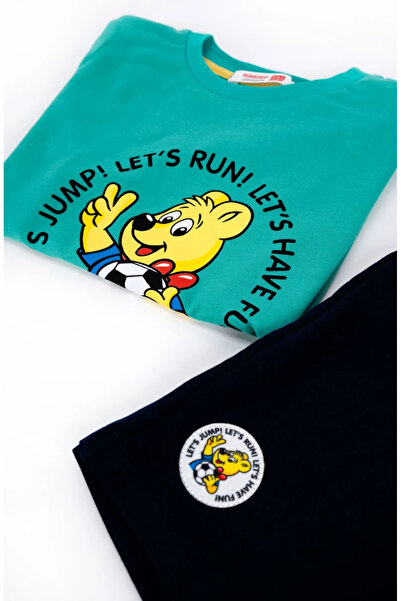 Haribo Boy's Combed Cotton Shorts Suit / Green - Navy Blue