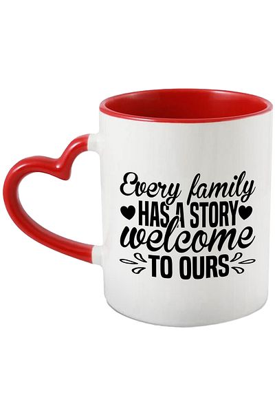 StoryGift Romania Mug with hearts and a welcoming message in the story of a family with a Heart Handle, With ,STG