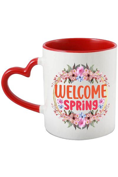StoryGift Romania Mug with the message "Welcome, spring", illustration, spring, flowers, welcome, , With ,STG