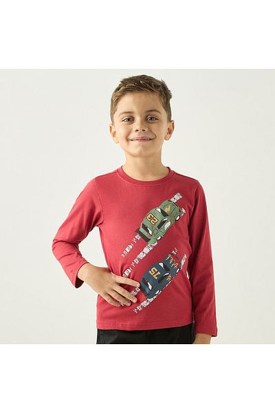 Juniors Graphic Print Crew Neck T-Shirt With Long Sleeves