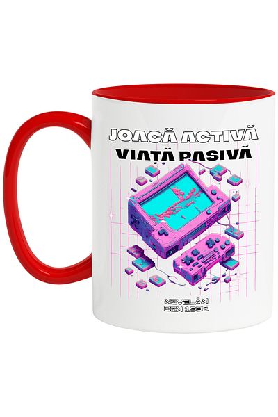 StoryGift Romania Mug Active play, passive life. Leveling since 1990, 330ml, Ceramic with Red Handle, With M,STG