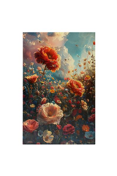 StoryGift Romania Tablou Canvas Decor De Flori Colorate Perfect Pentru Iubitorii De Flori Cu Insecte Care Zboara