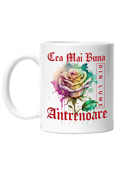 StoryGift Romania Cana Cu Textul Cea Mai Buna Antrenoare, Din Lume, Floare, Trandafir Colorat, Wat, Cu ,STG