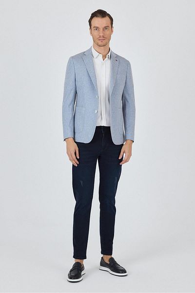 İmza Jachetă casual slim fit, din bumbac, cu model în dungi albastru indigo, 1002250111_320