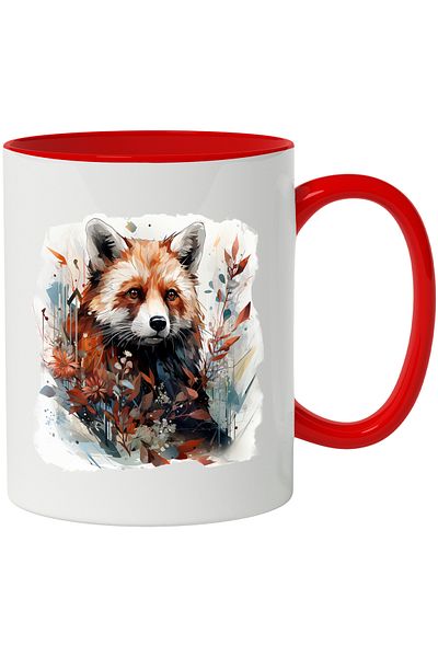 StoryGift Romania Red Panda Bear Mug, Flowers, Leaves, Tomantic, Abstract, Multicolor 330 ml, Ce, Cu,STG