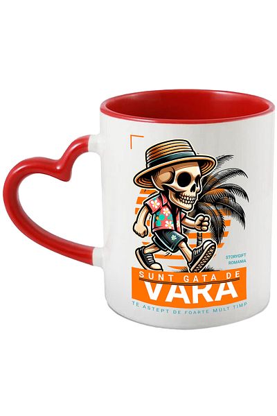 StoryGift Romania Beach Ready Skeleton Mug - I'm Ready for Summer, 330ml, Ceramic with Linen Handle, With ,STG
