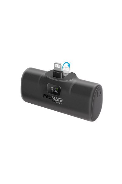 Promate PowerUp-i Power Bank 5000mAh with Fast Charging and Built-in Lightning Connector - Black