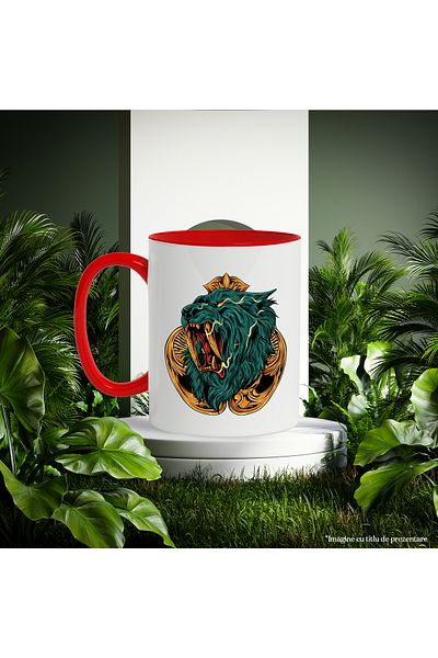 StoryGift Romania Mug With Emblem, Apple, Flames, Sabercat, Multicolor 330 ml, Ceramic with Ro Handle, With ,STG