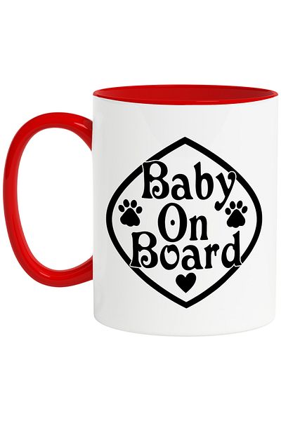 StoryGift Romania Mug with heart and footprints with the text "Baby on board" - baby on board with Handle R, Cu, STG