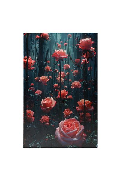 StoryGift Romania Canvas Painting 40 x 25CM a Deserted Forest with Tall Trees and Many Wonderful Roses, STG
