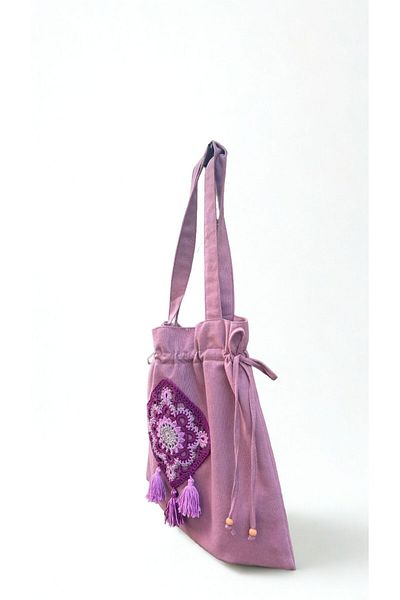 Handream Light Purple Tote Cloth Shoulder Bag with Drawstring/Tassel Mandala Detail