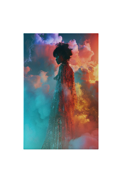 StoryGift Romania Tablou Canvas: Oaza Africană Colorată Rochia Lungă Cu Glitter Stralucește În Fumul Multicolor P