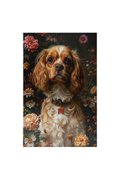 StoryGift Romania Tablou Canvas Blandul Catel Cu Zgarda Si Ochii Mari Caprui Cu Urechi Lungi Intre Florile Color