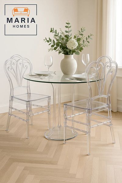 MARIA HOMES Clear Acrylic Swirl Back Chair – Elegant Transparent Plastic Chair for Weddings, Events, or Dining