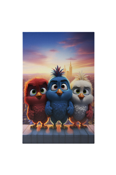 StoryGift Romania Tablou Canvas: Cele Trei Pasarele Colorate Cu Ochii Mari Cu...