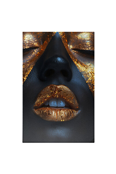StoryGift Romania Tablou Canvas Reflexiile Seducției Ochi Închiși Și Buze Aur...